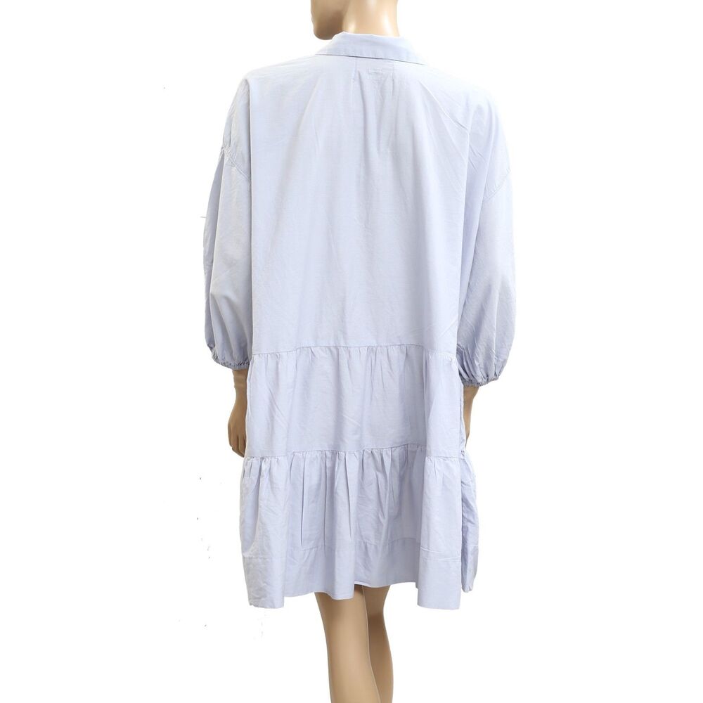 Free People Free-est Misha Mini Dress Cotton Tiered Puff Sleeve Blue L 283405 - Picture 4 of 6